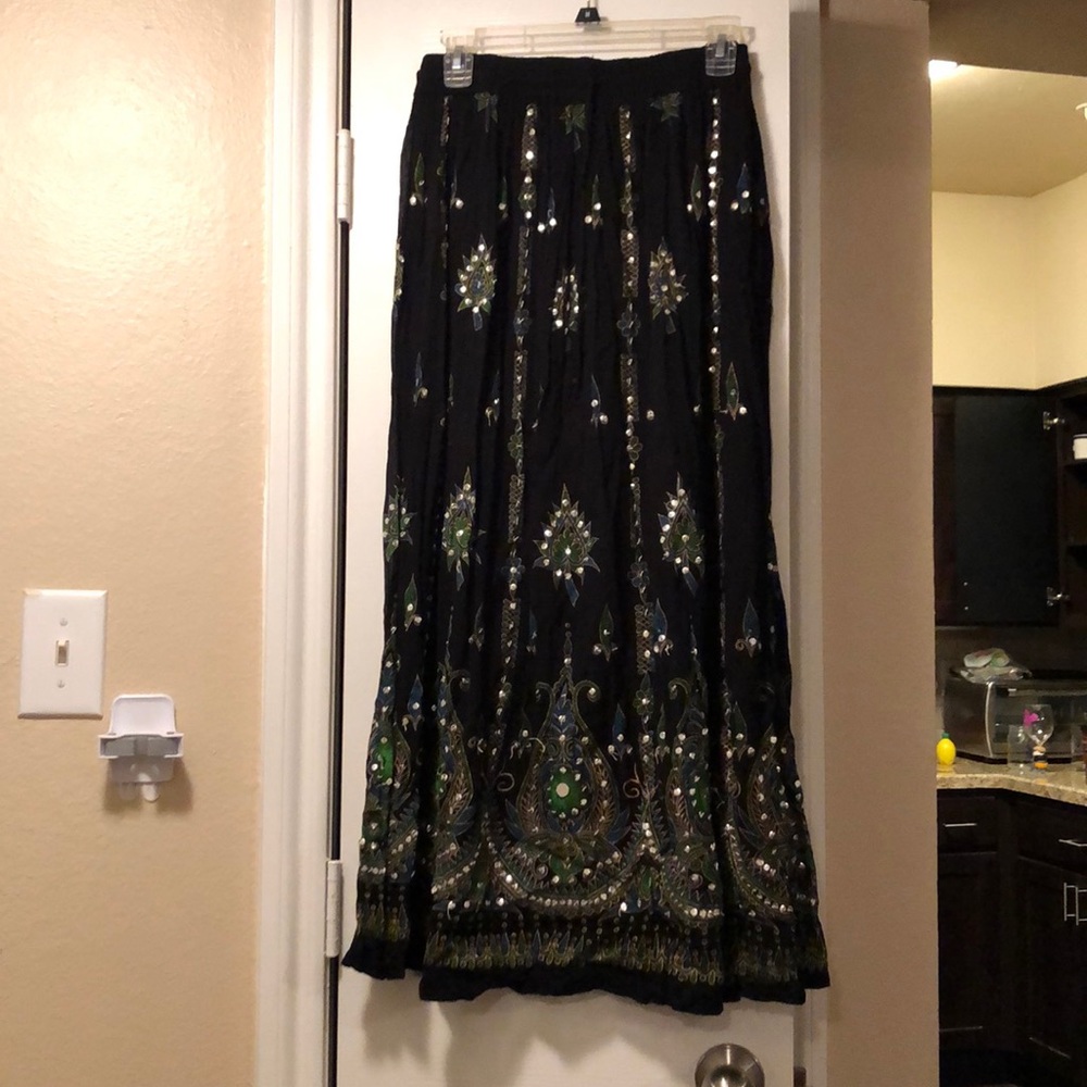 Boho black Indian maxi skirt